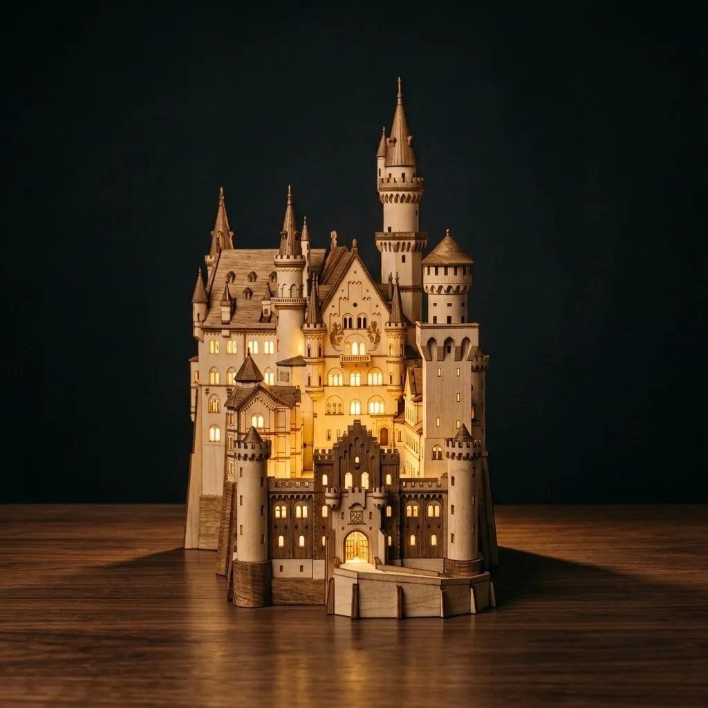 Wooden Neuschwanstein Castle Night Light