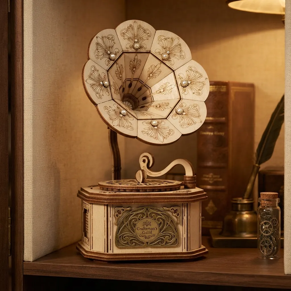 Wooden Mechanical Puzzles Gramophone