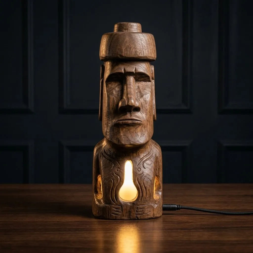 Wooden Moai Statues of Easter Island Night Light