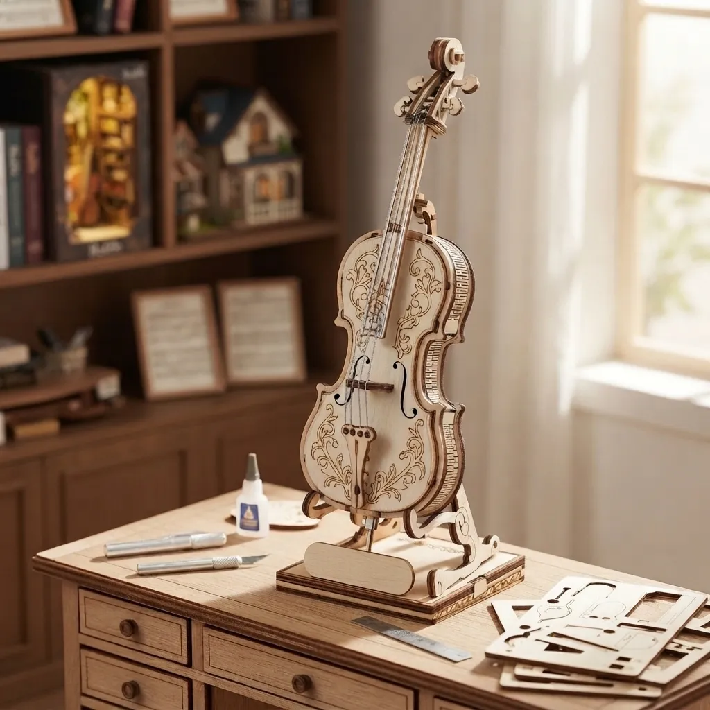 Wooden Mechanical Puzzles Cello Desk Decor