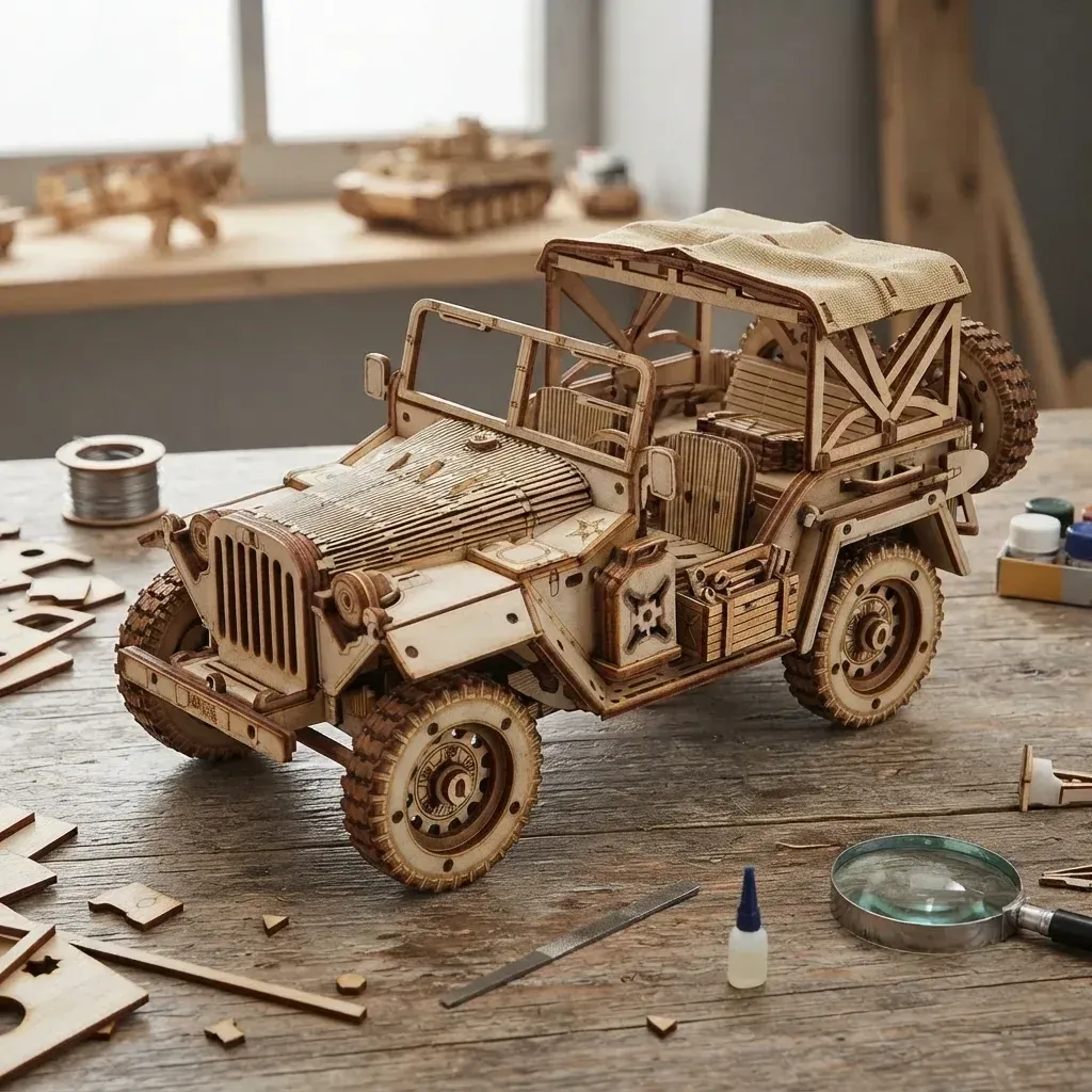 Wooden Mechanical Puzzles Army Jeep 3D