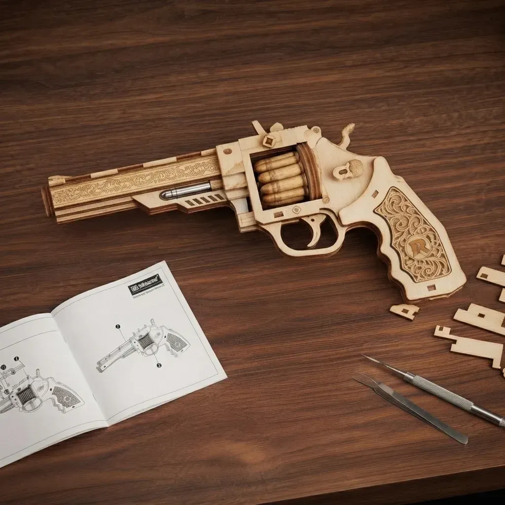 Wooden Mechanical Puzzles 3D Revolver