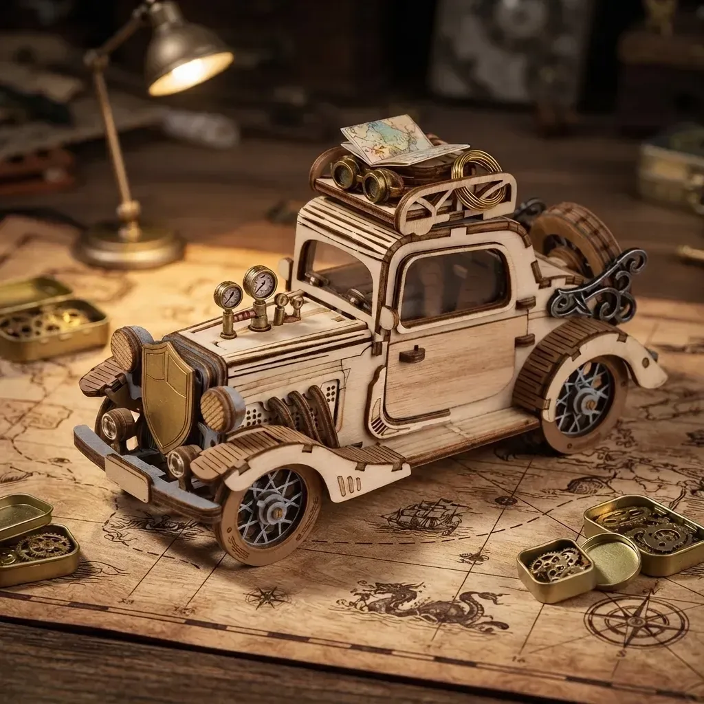 Wooden Mechanical Puzzles Vintage Car